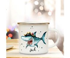 ilka parey wandtattoo-welt Emaillebecher mit Hai Pirat & Name Wunschname Campingtasse mit Piraten & Punkte Kaffeetasse Geschenk eb250