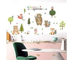 WandSticker4U®- XL Wandtattoo Kinderzimmer INDIANER Set I Wandbilder: 162x83cm I Wandsticker Kinder Wald-tiere Baum Grün Fuchs Bär Eule Hase Feder I Wand Deko für Babyzimmer Mädchen Junge