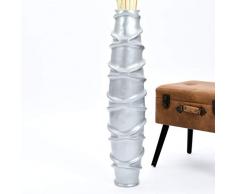 Leewadee Große Bodenvase für Dekozweige hohe Standvase Design Holzvase 90 cm, Mangoholz, Silber