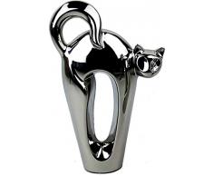 Exner Moderne Katzenfigur Silber Poliert Keramik Skulptur H 33,5 cm Deko Katze Art Deco Statuen Dekofiguren Wohnzimmer Dekoration Home Sculpture Glänzend Silver Mirror