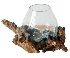 Geschenk Deko Gamal Wurzelholz B-WARE Glasvase Ø Glas 12-13 cm Wurzel Holz Teakholz Vase Glas S