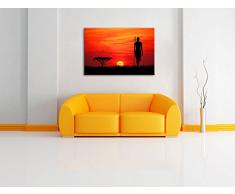 Dark Roter Sonnenuntergang in Afrika, Bild auf Leinwand, XXL riesige Bilder fertig gerahmt mit Keilrahmen, Kunstdruck auf Wandbild mit Rahmen, günstiger als Gemälde oder Ölbild, kein Poster oder Plakat, Format:80x60 cm