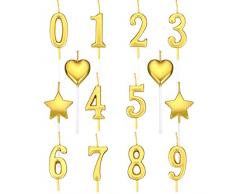 Hicarer Geburtstagskerzen Set Enthält 10 Stücke Tortennummer Kerzen Nummer 0-9 Glitter Cake Topper, 4 Stücke Sternkerzen und 4 Stücke Herzkerzen für die Geburtstagsfeier