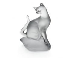 CRISTALICA Glas Figur Tier Statue für Vitrine Katze auf Kissen Matt Satiniert Bleikristall