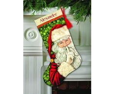 DIMENSIONS Needlecrafts Maße Secret Santa Weihnachtsstrumpf Kreuzstich, elfenbeinfarben, 100% Baumwolle, 40.6 x 20 x 0.1 cm