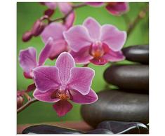 Artland Glasbilder Wandbild Glas Bild einteilig 50x50 cm Quadratisch Asien Wellness Zen Spa Steine Blumen Blüten Entspannung Pink T5OM