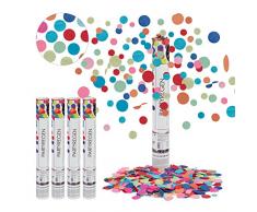 Relaxdays 5 x Party Popper, 6-8m Effekthöhe, Karneval, Geburtstag & Hochzeit, Papierkonfetti rund, Konfettikanone 40cm, bunt