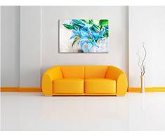 schöne blaue Blumen im Körbchen Kunst Pinsel Effekt, Format: 100x70 auf Leinwand, XXL riesige Bilder fertig gerahmt mit Keilrahmen, Kunstdruck auf Wandbild mit Rahmen, günstiger als Gemälde oder Ölbild, kein Poster oder Plakat
