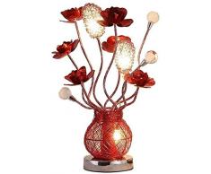 DBAF Tischlampe Metallvase LED Schreibtischlampen, Aluminium, Rote Rose Blumen Schlafzimmer Nacht Kristall Schreibtischlampe Geburtstagsgeschenk Nachtlicht