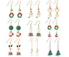 Weihnachten Ohrringe Mädchen Ohrring 9 Paare Weihnachten Baumeln Ohrringe Weihnachtsmann Schmuck Ohrringe Set Weihnachtsmann Schneeflocke Jingle Bell Ohrbügel für Frauen Mädchen Weihnachtsschmuck