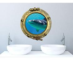 GRAZDesign Wandtattoo Bullauge Meer Fisch - Fliesenbilder Bad Badezimmer WC Hai - Wandsticker Fliesensticker maritim Unterwasser Welt / 32x30cm / 721039_30