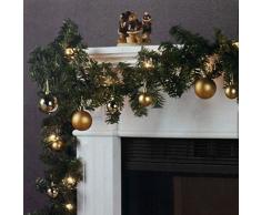 Wohaga Weihnachtsgirlande Tannengirlande Lichterkette 270cm 180 Spitzen 20 Lampen 16 Kugeln Gold