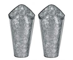 Gonioa Set von 2 verzinkten Metall-Wand-Pflanzgefäßen, Landhaus-Wanddekoration, Wandvase, Pflanzgefäße für Sukkulenten oder Kräuter im Innen- und Außenbereich
