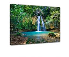 Wandbild - Wasserfall im Wald II - Bild auf Leinwand - 80x60 cm - Leinwandbilder - Landschaften - Natur - Nationalpark - See mit Wasserfall