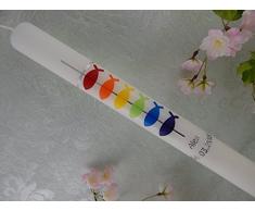 Kommunionkerze Fische bunt silber Taufkerzen Kommunionkerzen Junge Mädchen 400/40 mm inklusive Beschriftung