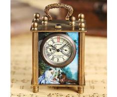 HANXIAO Taschenuhren Retro Bronze Ölgemälde Stil Mini Home Decoration Uhr Uhr Azigartige antike Kunst Handaufzug mechanische Taschenuhr Uhr Herren, Bronze