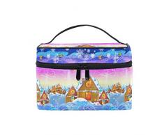 Emoya Make-up-Tasche, Weihnachtsdorf gemütliche Häuser, Schneeflocke, Kosmetik, Toiletry Aufbewahrungstasche für Frauen und Mädchen