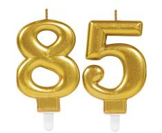 Carpeta 2X Zahlenkerzen * Zahl 85 * in Gold | 11cm x 9cm groß | Deko Goldene Hochzeit Jubiläum Geburtstagskerze Kerze Geburtstag