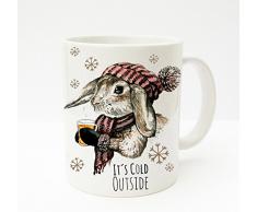 ilk parey wandtattoo-welt® Becher Tasse Kaffeetasse Kaffeebecher cup mug Kaninchen Hase Häschen Winter Schneeflocken Eiskristalle mit Spruch Its cold outside ts195
