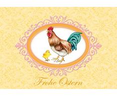 fioniony Osterkarte Frühlingsgrüße zu Ostern: Frohe Ostern Edle Ostergrußkarte (Glückwunschkarte/Klappgrußkarte/Grußkarte) in Gelb mit Hahn und Küken (Mit Umschlag) (4)