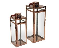 Multistore 2002 2tlg. Laternen-Set H49,5/38,5cm mit Ledergriff, Kupfer - Laterne Windlicht Gartenlaterne Kerzenhalter Gartenbeleuchtung Dekoration