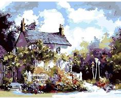 Hqingci DIY Ölgemälde Von Zahlen Kits Für Erwachsene Anfänger Ölbild Auf Leinwand Für Home Wanddekoration Kunst Retro Cottage