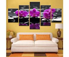 YQSL Leinwanddrucke Leinwandbilder Wohnkultur Hd Drucke 5 Stücke Spa Steine ​​Motte Orchidee Blumen Gemälde Wandkunst Drucke auf Leinwand