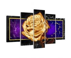 Goldene Rose Wandbild auf Leinwand Kunstdruck besser als Poster Natur Abstrakt - 175x100 cm 5-Teilig: Violet