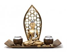 Deko-Set Buddha mit 2 Teelichthalter Schale Buddhafigur zur Meditation Entspannung oder Geschenkidee