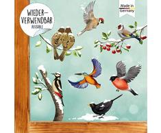 Wandtattoo Loft Fensterbild Weihnachten Winter Vogel Set winterliche Fensterdeko – Wiederverwendbare Fensteraufkleber/DIN A4