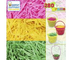 JOYIN Ostergras Recycling Shred Papier (Rosa, Gelb und Grün), Ostern Gras Seidenpapier Füllstoff für Oster Party Osternest Osterei Dekoration 280g