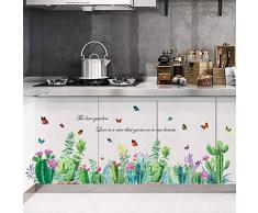 decalmile Wandtattoo Bordüre Kaktus Blumen Wandsticker Grüne Tropische Pflanze Schmetterling Wandaufkleber Wohnzimmer Schlafzimmer Wanddeko