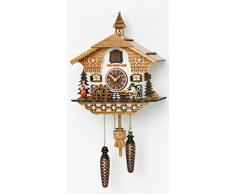Quarz Kuckucksuhr Schwarzwaldhaus mit beweglichem Biertrinker und Mühlrad, mit Musik, inkl. Batterien TU 4214 QM