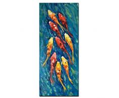 sanjiiNG Druck Chinesische Abstrakte Neun Koi Fisch Lotus Ölgemälde auf Leinwand Poster Feng Shui Wandkunst Bild Für Wohnzimmer Modernes Dekor 50 * 120 cm