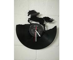 Wanduhr aus Vinyl Schallplattenuhr mit Pferd Motiv upcycling design Uhr Wand-deko vintage-Uhr Wand-Dekoration retro-Uhr