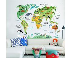 ufengke Cartoon Weltkarte Nett Land- und Wassertiere Wandsticker,Kinderzimmer Babyzimmer Entfernbare Wandtattoos Wandbilder
