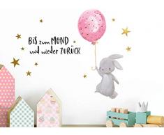 Little Deco Wandtattoo Kinderzimmer Mädchen Spruch Bis zum Mond Hase mit Luftballon Rosa Kinderbilder Deko Babyzimmer Wandaufkleber Wandsticker Aufkleber DL213-06