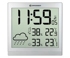 Bresser Wanduhr Wetterstation Funk mit Außensensor TemeoTrend JC mit DCF Funkuhr mit großer Anzeige für Temperatur und Luftfeuchtigkeit für Tisch oder Wandmontage inklusive Wettertrendanzeige, silber