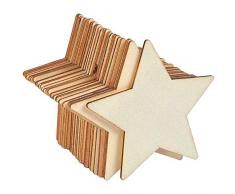 Holzsterne Blank Holz Stern Scheiben, 50 Stücke Mini Stern Verschönerungen für Hochzeit Handwerk Making DIY, 80mm
