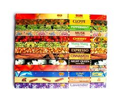 Räucherstäbchen XXL Probierset handgefertigt mit 25 unterschiedlichen Duftrichtungen in goldener Luxflair-Verpackung, indischer Räucherstäbchen Mix