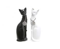 GILDE 2 x Figur Katze sitzend Amulett Lebensblume Deko Porzellan schwarz weiß Höhe 24 cm