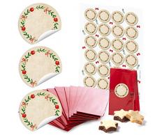 10 kleine rote Papiertüten mit Boden und Pergamin-Einlage 7 x 4 x 20,5 cm + 24 runde Aufkleber 4 cm Advent Kranz rot grün beschreibbar beige weihnachtliche Geschenk Verpackung