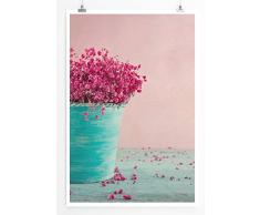 Eau Zone Bilder - Art Fotos – Pinke Blumen in Einer türkisen Vase- Leinwand Kunstdrucke Wandbilder aus Deutschland