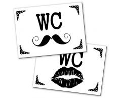 2 Stück WC Schild Toilettenschild Klo Schild schwarz weiß LIPPEN SCHNAUZER Frauen + Männer 14,8 x 10,5 cm inkl. Klebepunkte Aluminium Verbundplatte für Büro Gastronomie Hotel …