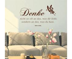 greenluup® wandtattoo Spruch Zitat Denke Nicht so oft an das, was dir fehlt, sondern an das, was du hast Marc Aurel XL Schmetterling in Braun