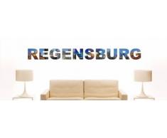 Wandtattoo farbige Wandschrift Städtename Regensburg mit Sehenswürdigkeiten 40 x 4 cm Länge