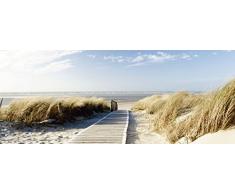 Artland Glasbilder Wandbild Glas Bild einteilig 125x50 cm Querformat Strand Meer Küste Nordsee Natur Landschaft Dünen Gräser Steg Maritim T5RM