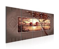 Bilder Afrika Elefant Wandbild 200 x 80 cm - 5 Teilig Vlies - Leinwand Bild XXL Format Wandbilder Wohnzimmer Wohnung Deko Kunstdrucke Braun Grau - MADE IN GERMANY - Fertig zum Aufhängen 001055b