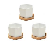 bestomz 3 Set von kleinen Behältern Sechskant in weißer Keramik Behälter Sukkulente in Keramik mit Bambus-Vase