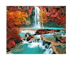 INART2 DIY Ölgemälde nach Zahlen für Erwachsene und Kinder DIY Acrylgemälde nach Zahlen Kits Wasserfall Hölzer Geburtstag Hochzeit Wanddekoration 40x50cm Nein Gerahmt